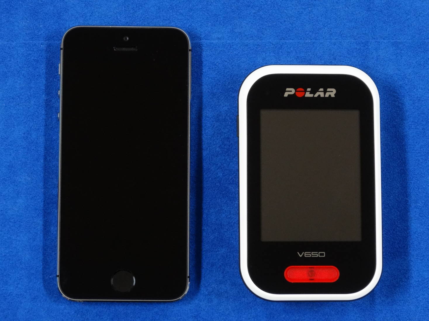 Polar V650 と iPhone 5sの大きさ比較